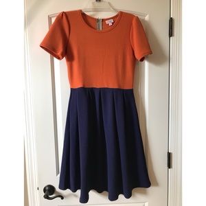 LuLaRoe Amelia color block navy and orange dress